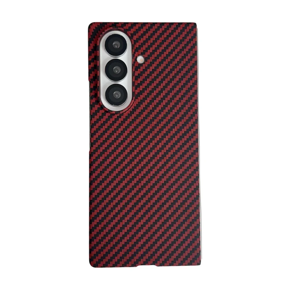 (vermelha, Galaxy Z Fold6) Capa Premium Texturizada Em Fibra De Carbono Kevlar, Resistente A Quedas E Com Carregamento Magnético Invisível