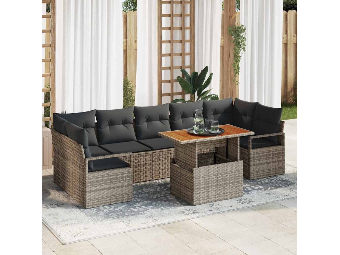Vidaxl Conjunto De Sofá De Jardim 8 Unid. Cinzeto Rattan Sintético