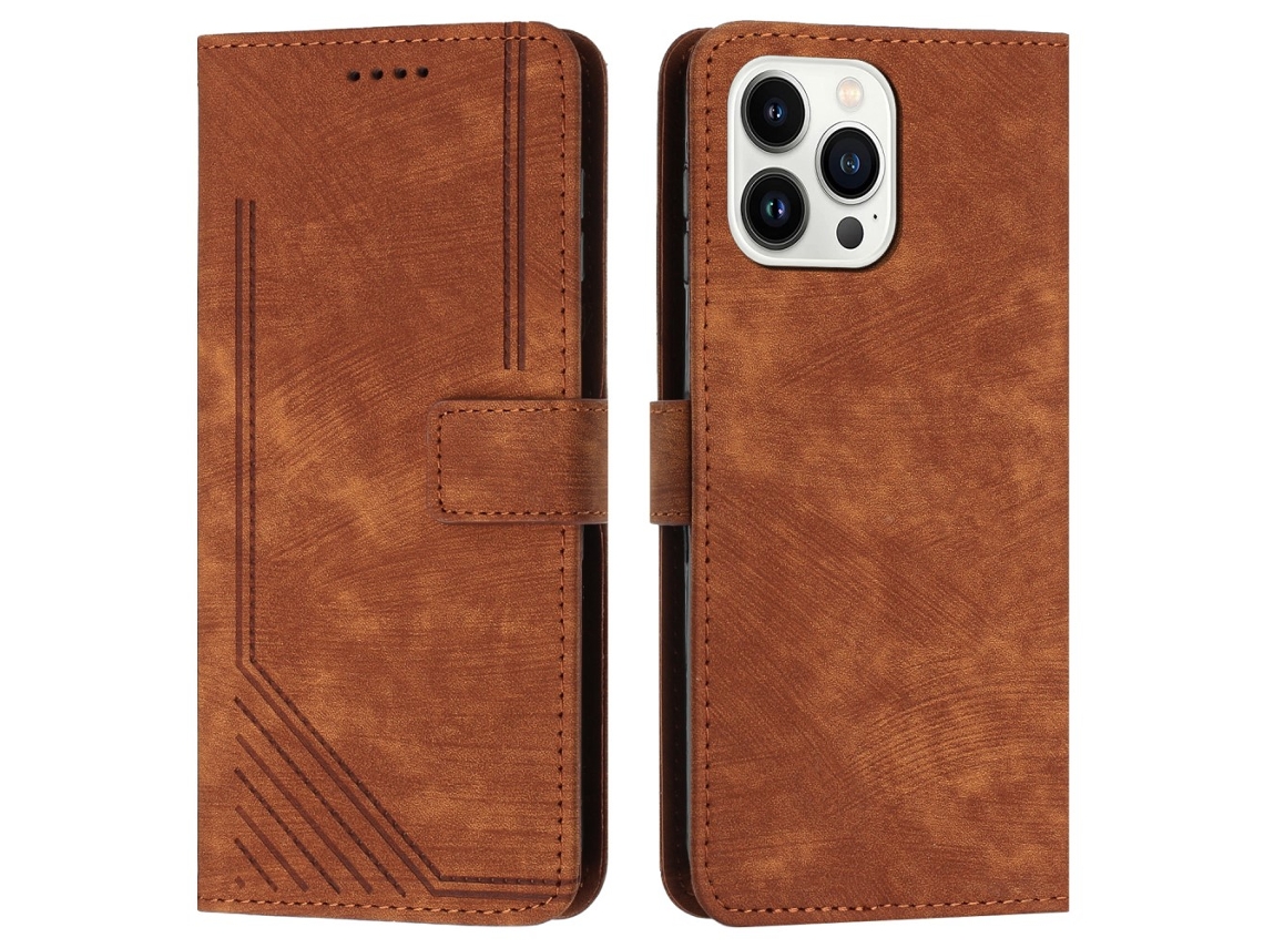 Capa Em Couro Pu, Com Suporte, Para Apple Iphone 16pro Max - Castanho
