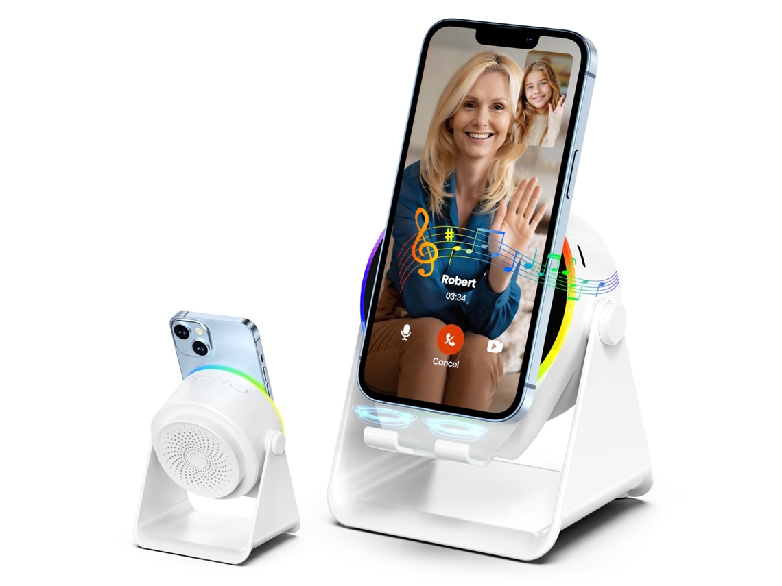 Caixa De Som Com Carregamento Sem Fio, Suporte Para Celular, Som Estéreo E Iluminação Rgb, Suporte Giratório 360° Para Dispositivos Móveis, Perfeita P