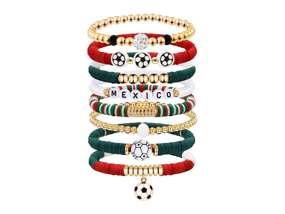 Pulseira Feminina para o Dia do Jogo, Pulseira Elástica de Futebol com Contas Empilháveis, Estilo 4. SIURN