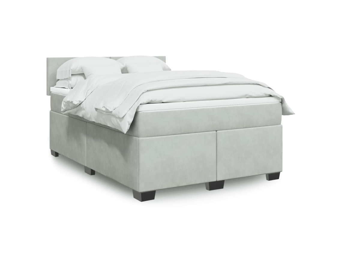Cama Com Molas/colchão 140x190 Cm Veludo Cinzento-claro