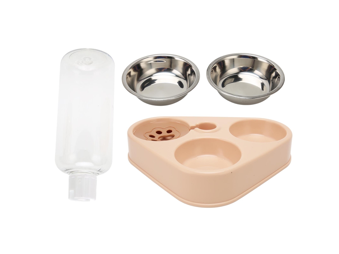Conjunto de Comedouro e Bebedouro Triplo para Animais de Estimação, À Prova de Derramamento, Rosa AQUAFORGE