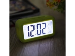 Despertador digital LED Baok-reloj com função soneca, sensor de luz de fundo, hora, data, temperatura e na cor verde.