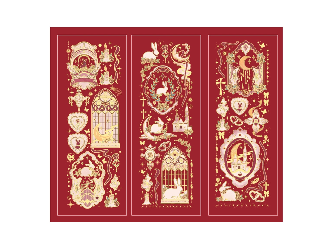 3pcs Adesivos de Manual Série Luar com Estampagem em Ouro Textura para Diário Álbum Scrapbooking Craft com S/MARCA