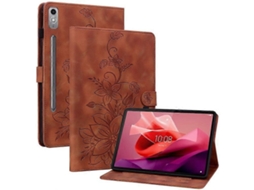 Capa Para Tablet Lenovo Tab P12 Em Couro Com Estampa De Lírio, Compartimentos Para Cartões E Suporte.