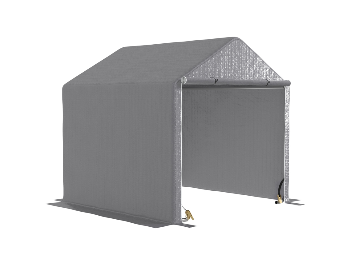 Casinha de Jardim de 2 X 2 X 2 M, Abrigo para Bicicletas Ao Ar Livre com Estrutura de Aço Galvanizado, Impermeável e Resistente Aos Raios Uv Cinza