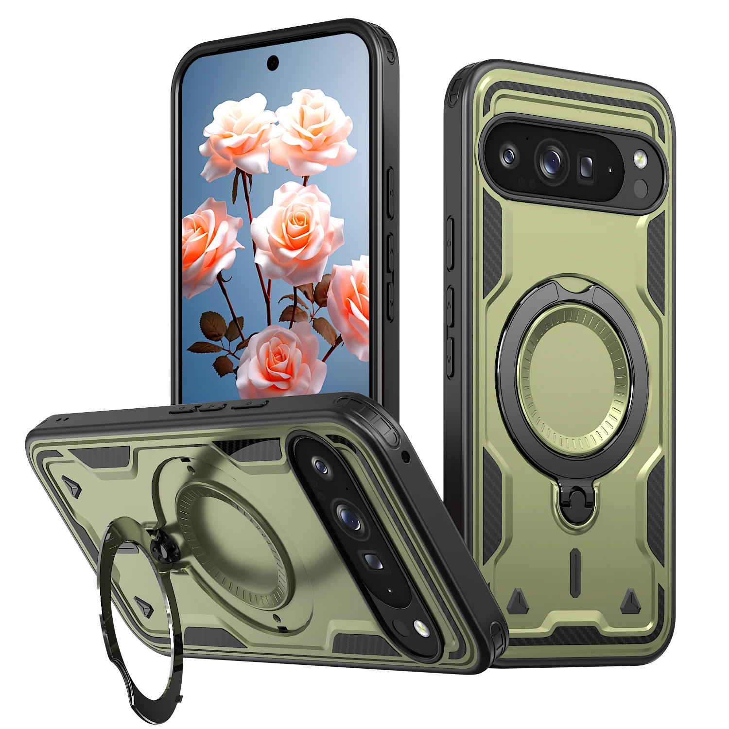 (verde, Google Pixel 9a) Capa Antichoque Com Suporte Veicular E Apoio (kickstand) Giratório De 360°