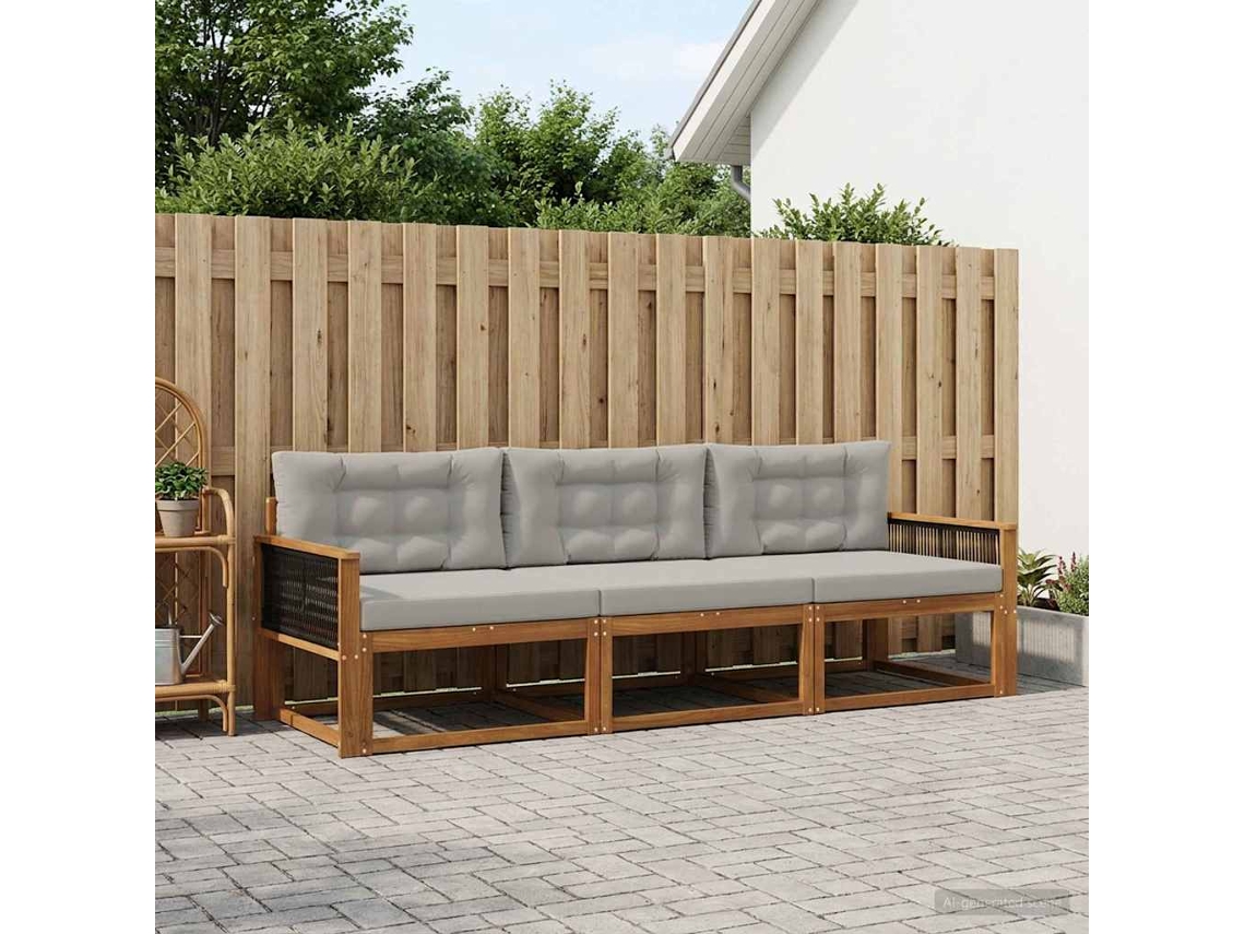 Vidaxl Conjunto De Sofás Para Exterior 3 Unid. Natural E Cinza Claro