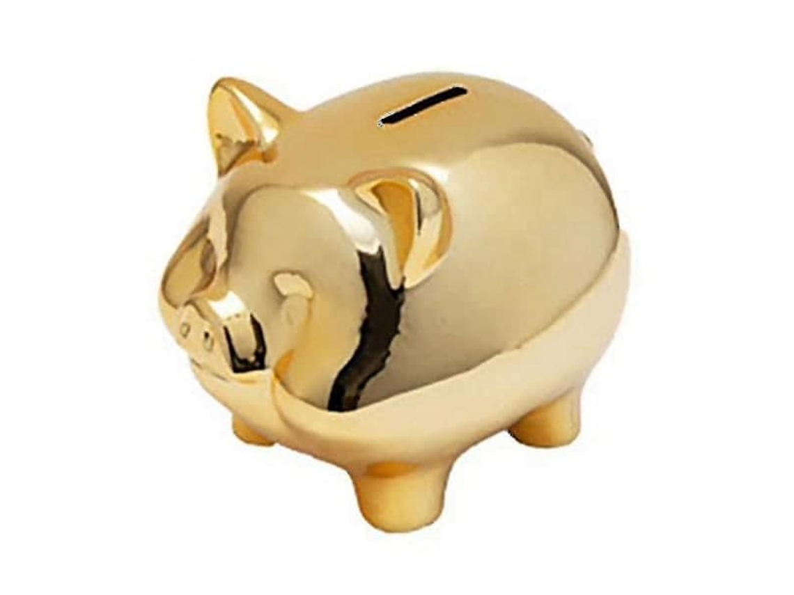 Cofrinho Porcelana Dourada Formato Porquinho Peça Decoração Casa