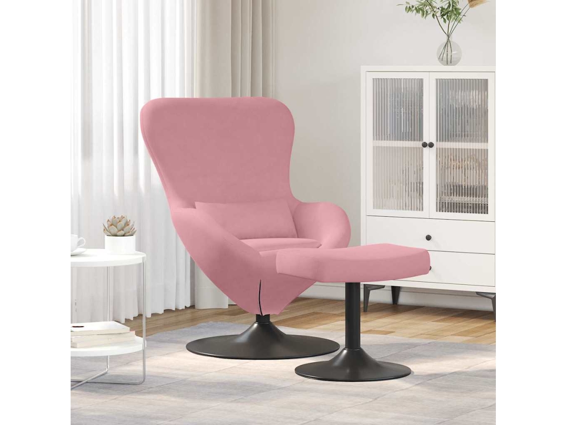 Vidaxl Cadeira Egg Com Puff Rosa Veludo
