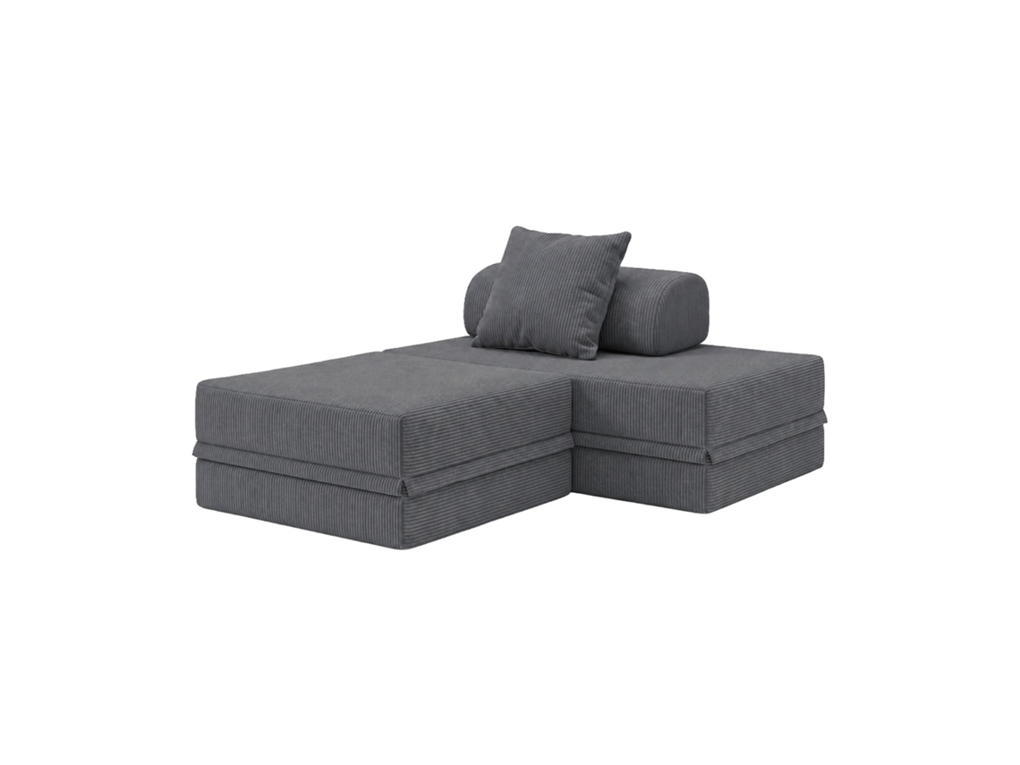 Sofá Modular 2 Lugares + Puff Convertível Veludo Regular Cinza SKOFFA