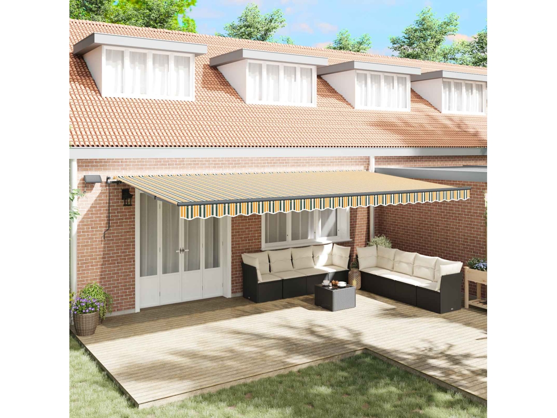 Vidaxl Toldo Retrátil Verde E Amarelo 600 × 300 Cm Tecido E Alumínio