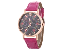Reloj De Pulsera De Cuarzo Zhoulianfa Unisex Con Dial Redondo Y Correa De Cuero Pu Rojo Rosa