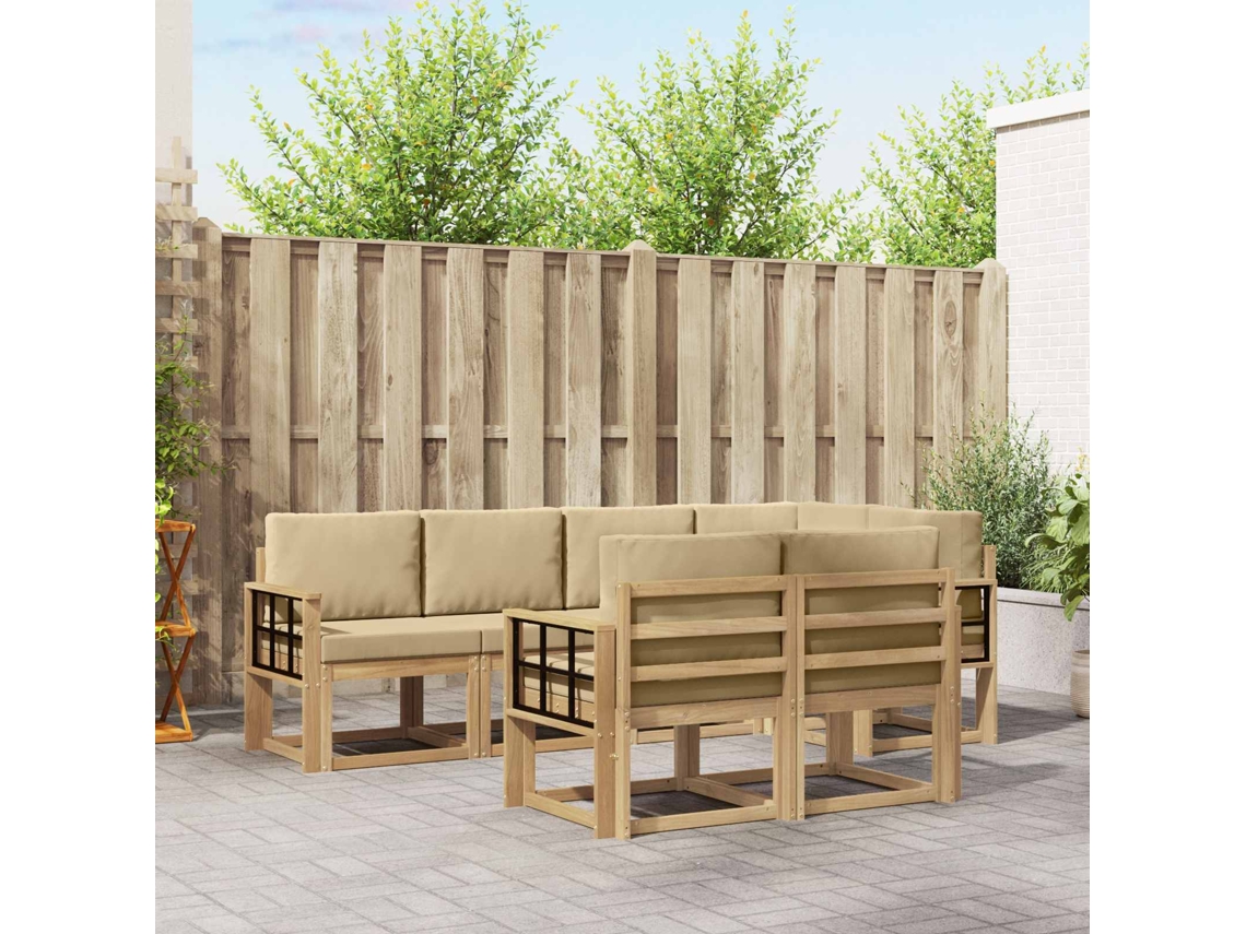 Vidaxl Conjunto De Sofás Para Exterior 7 Unid. Branco E Bege Poliéster