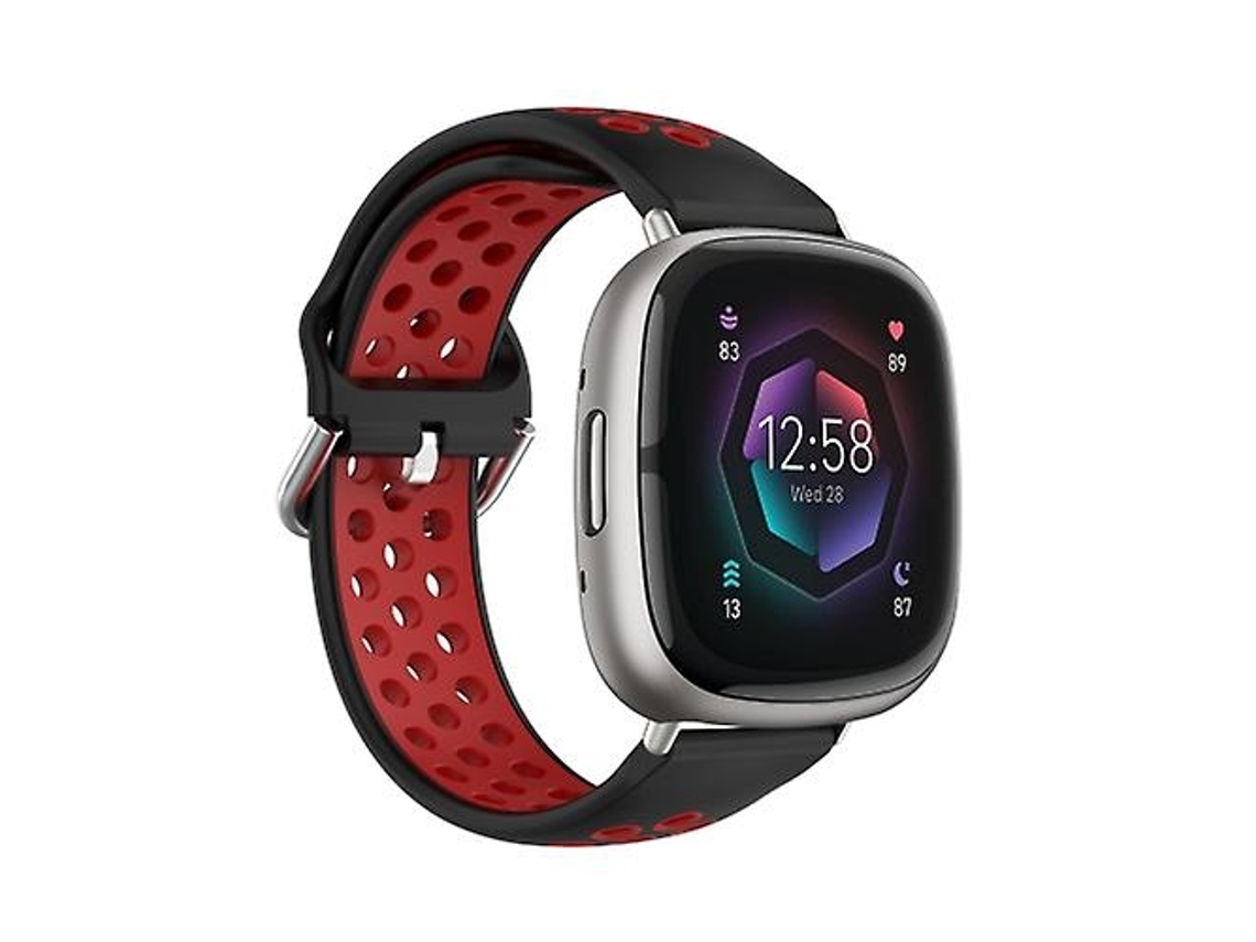 Pulseira Fitbit Sense 2, Preta E Vermelha, Silicone Respirável Perfurado, Dois Tons, Chenille, Acabamento Moderno