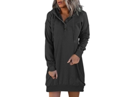 2026 vestido de Sudadera Con Capucha Vintage Otoño Invierno Solido Casual Mujer M Negro