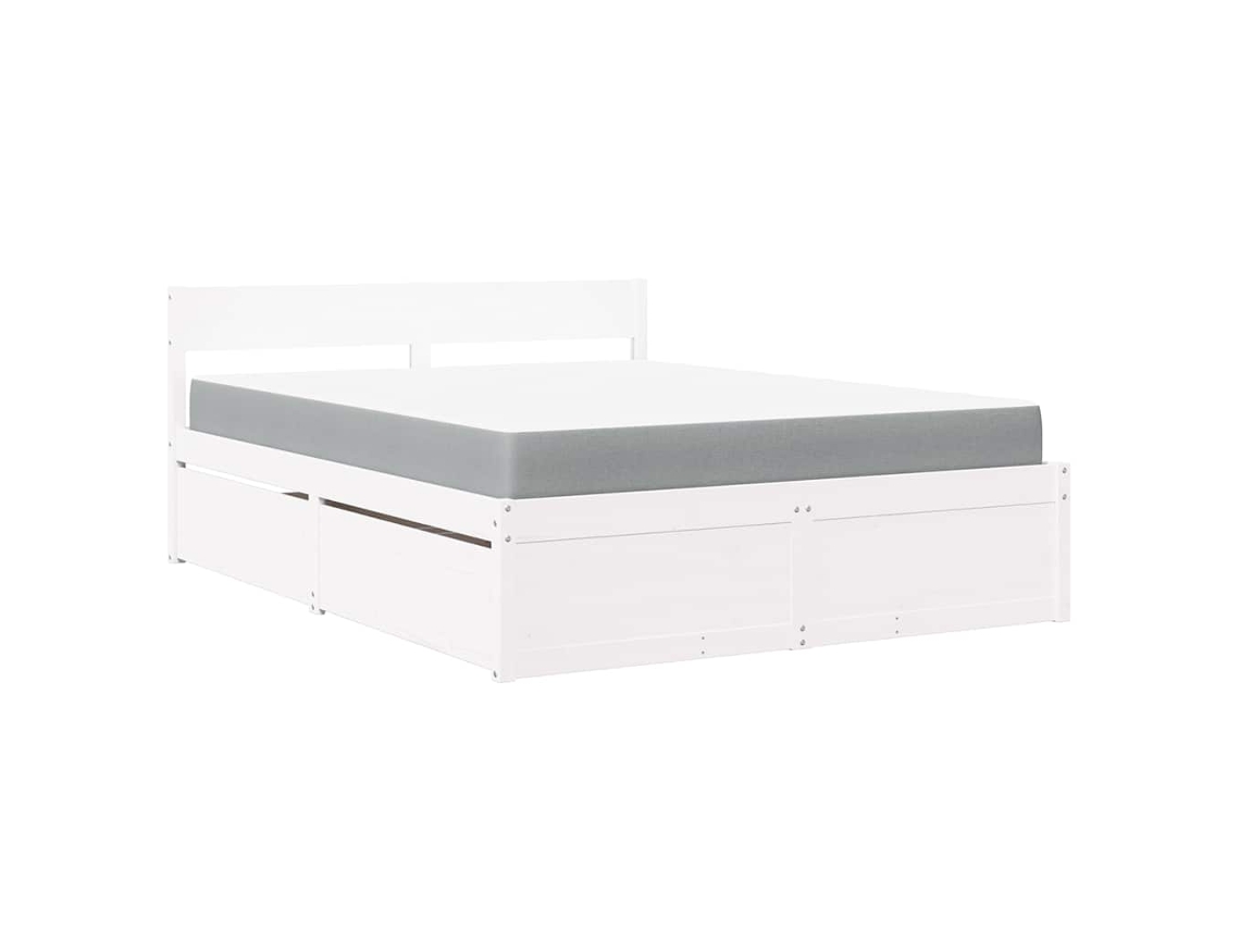 Cama com Gavetas e Colchão Pinho Maciço Branco MAISON EXCLUSIVE (140x200 cm)