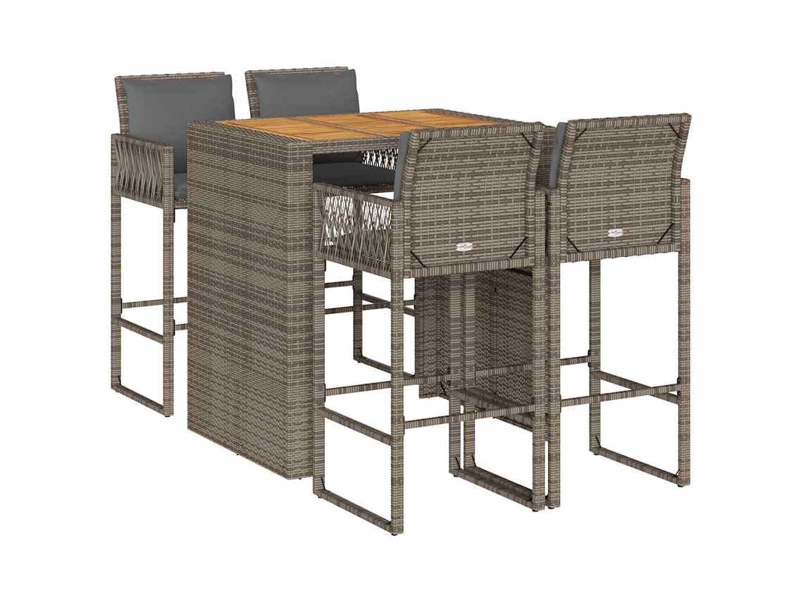 Conjunto de 5 de Bar Jardim com Almofadões Vime Pe/acácia Cinzento MAISON EXCLUSIVE