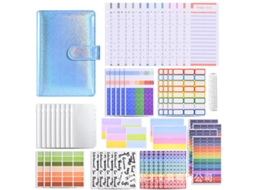 A6 Pu Leather Holographic Macaron Budget Binder With Cash Envelopes Blue Luxury Gift Set