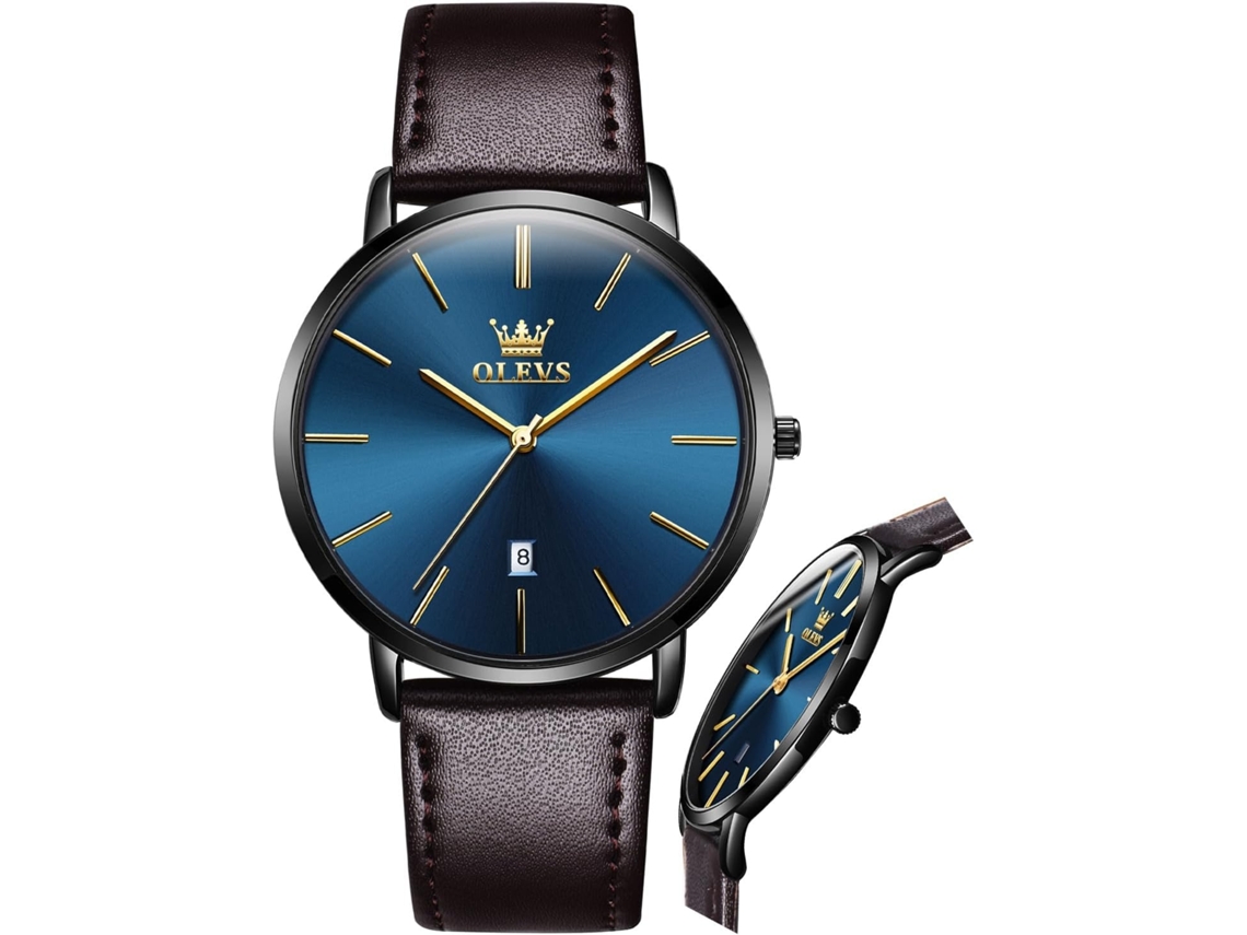 Lurelia Relógio Masculino, Movimento De Quartzo, Data/calendário, Luminoso, 40 Mm, Aço Inoxidável, Couro, Dourado, Castanho