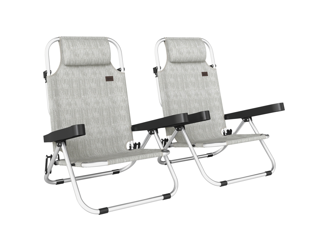 Set 2 Sedie A Sdraio Pieghevoli E Reclinabili Su 4 Posizioni Con Poggiatesta, In Alluminio, 62x61x80 Cm, Grigio, Struttura Resistente Per Uso Duraturo