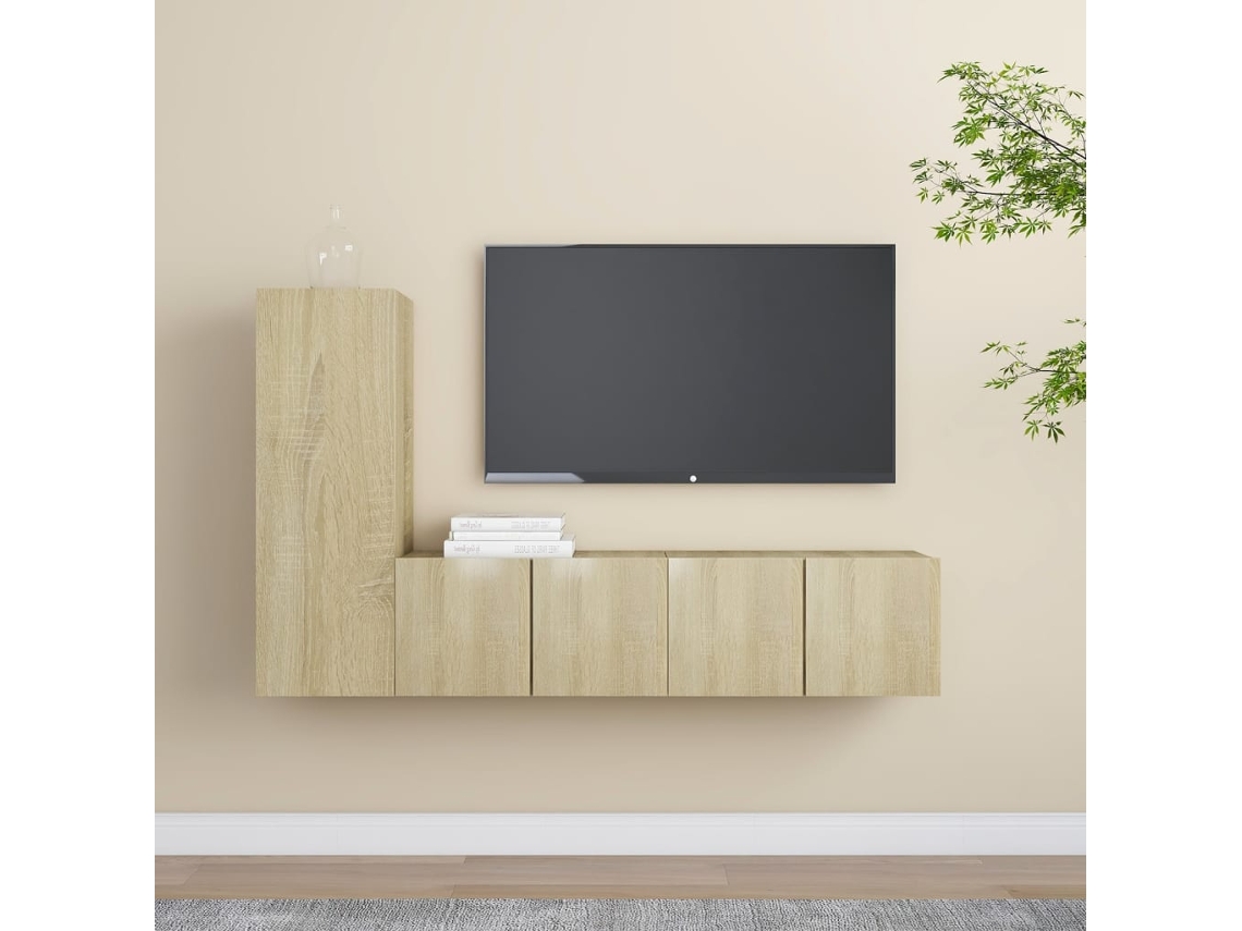 Vidaxl 3 Pcs Conjunto Móveis De Tv Derivados Madeira Carvalho Sonoma