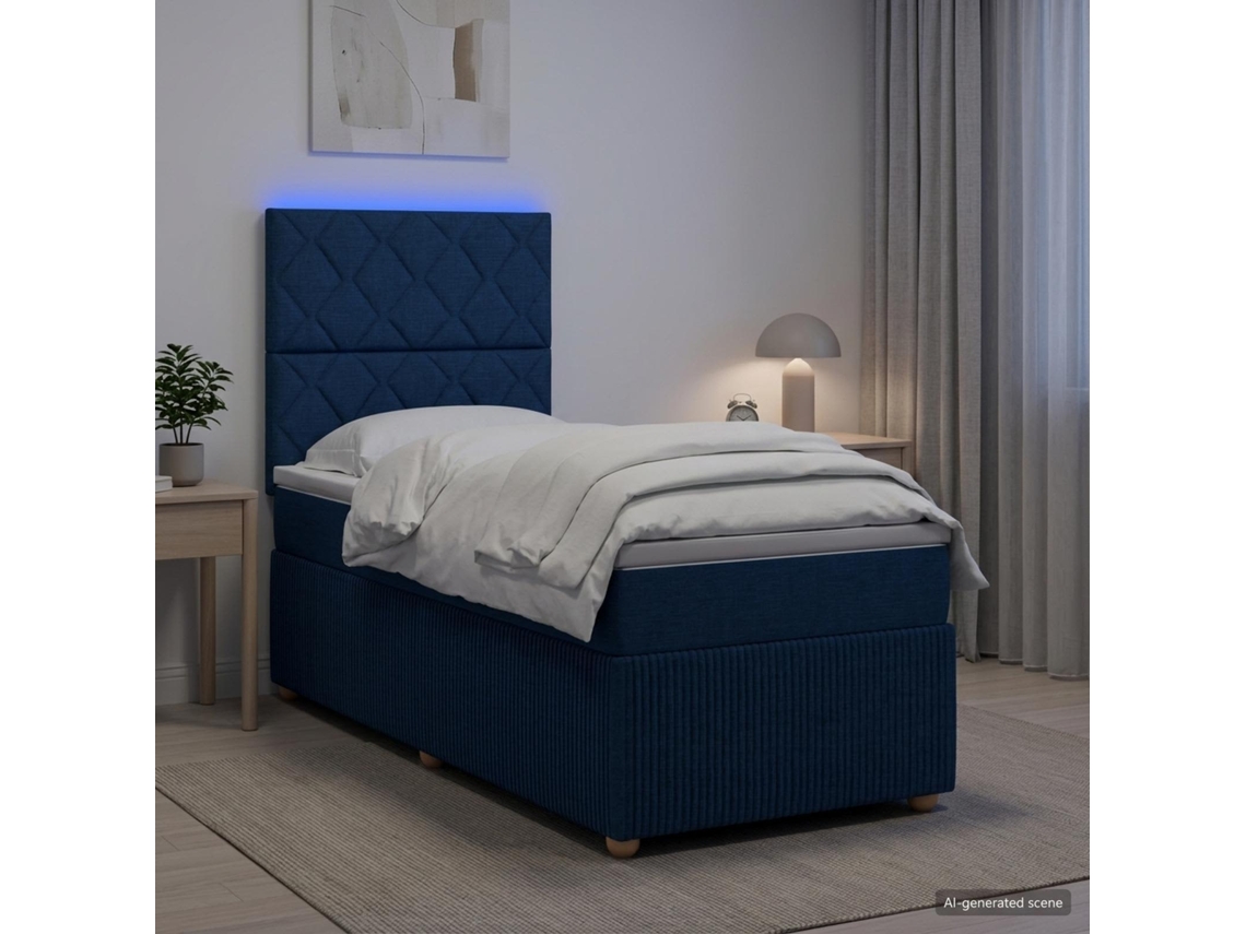 Vidaxl Cama Box Com Led E Colchão Azul 80 X 200 Cm Tecido