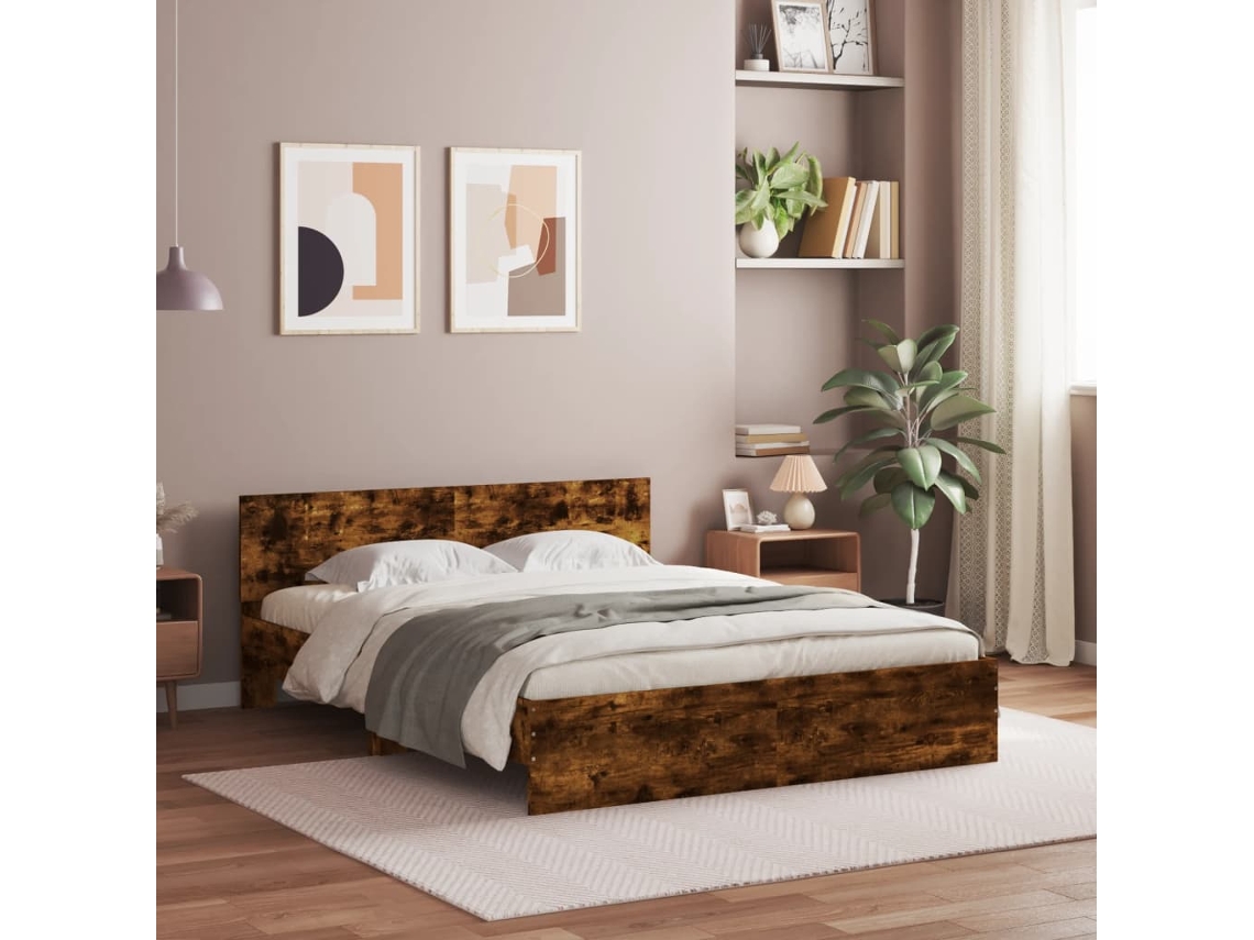 Vidaxl Estrutura De Cama Com Cabeceira 140x190 Cm Carvalho Fumado