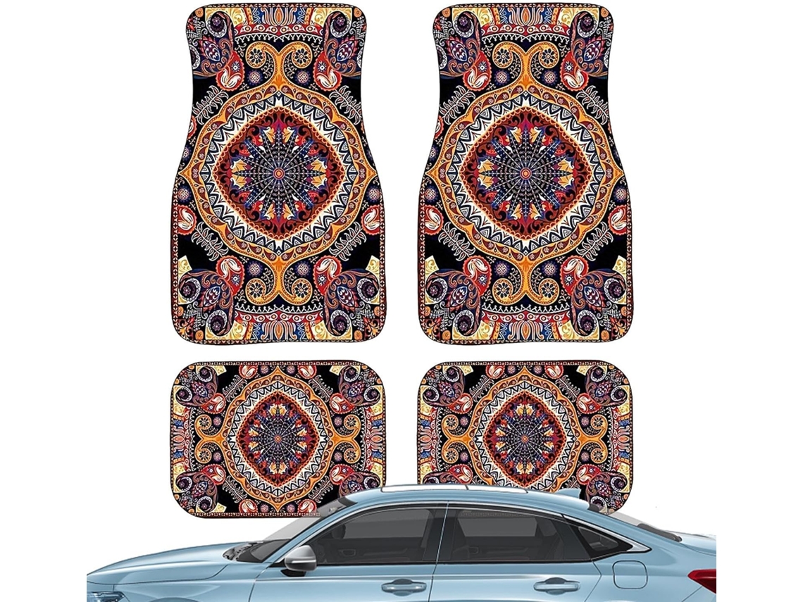 Conjunto De 4 Tapetes Automotivos Boêmios, Muito Duráveis E Antiderrapantes.