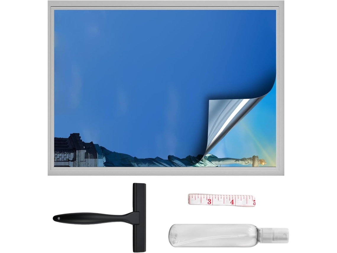 Película Protetora Transparente Para Janelas, 60x 200cm, Cor Prata Escura, Oferece 99% De Bloqueio Solar E 85% Redução