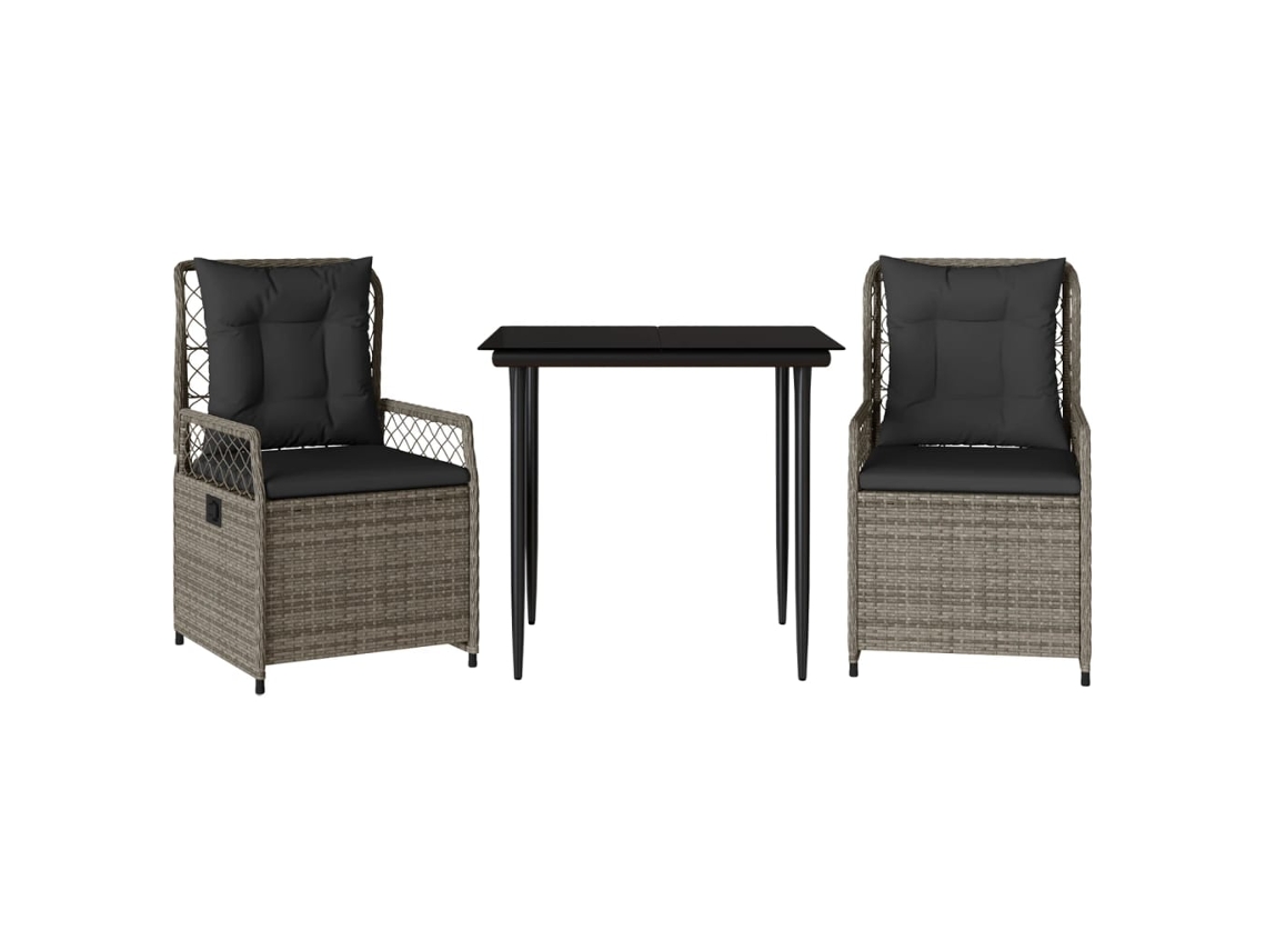 Conjunto de Jantar 3 Pcs para Jardim com Almofadões Vime Pe Cinza MAISON EXCLUSIVE (3 pcs)