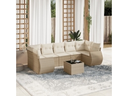 Vidaxl 8 Pcs Conjunto De Sofás P/ Jardim Com Almofadões Vime Pe Bege