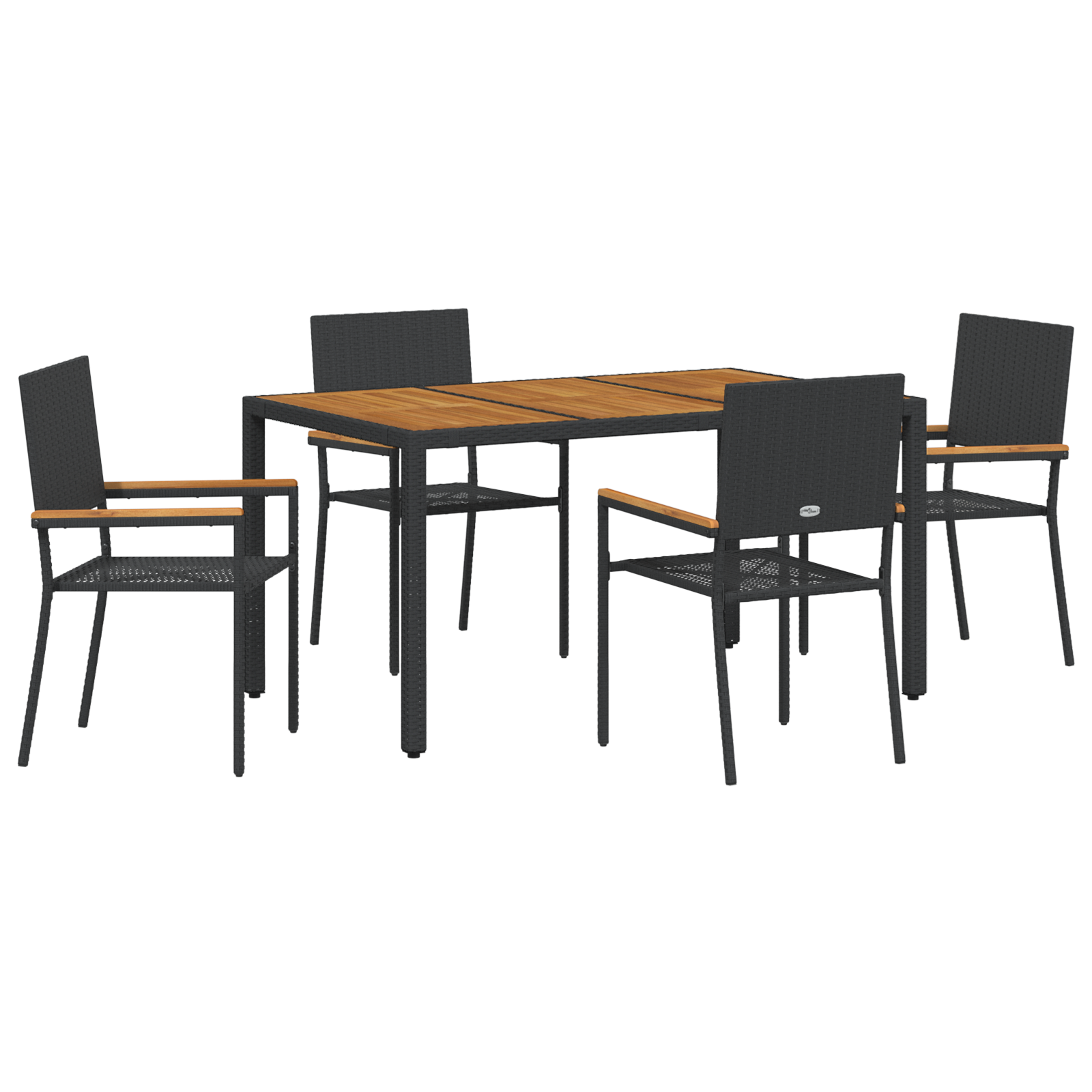 Conjunto 5 Conjunto De Jantar Para Jardim Vidaxl Preto Vime Pe (150 X 90 X 75 Cm)