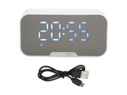 Despertador com Espelho e Alto falante Bluetooth, Rádio Fm, Tela Digital e Temperatura S/MARCA