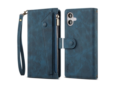 Eseble Capa Em Couro Pu Com Suporte Para Apple Iphone 16 Azul