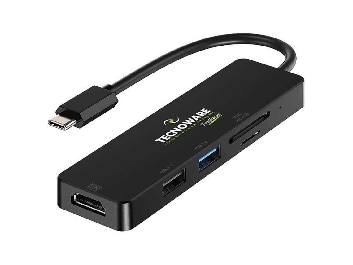 Adaptador TECNOWARE USB Type-C Hub 5 em 1 compatível com notebook e a maioria dos tablets e smartphones. Fino e suave. 5 TECNOWARE