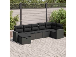 Vidaxl 7 Pcs Conjunto De Sofás P/ Jardim C/ Almofadões Vime Pe Preto