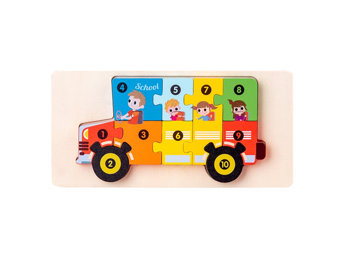 Brinquedo Educativo Montessori Para Crianças Dos 3 Aos 5 Anos, Puzzle Numérico Com Números De 1 A 10 Autocarro Escolar Hexinyigjly