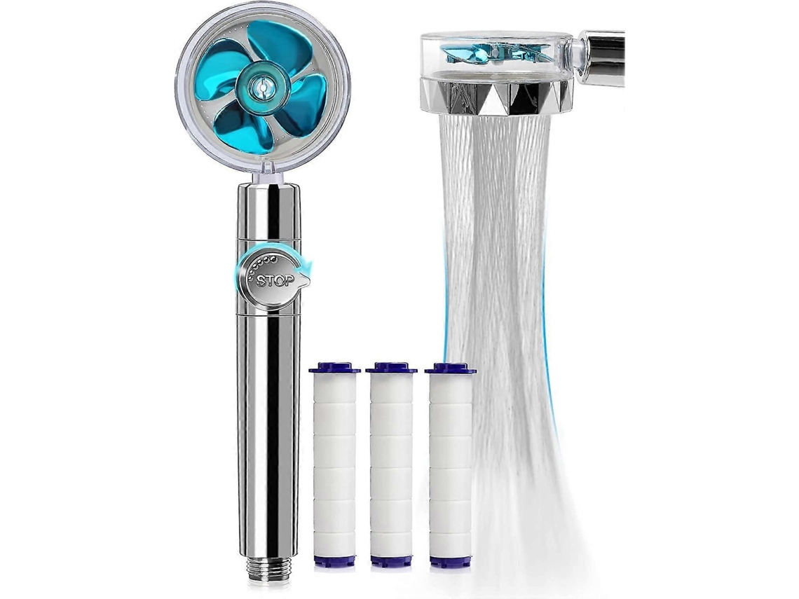 Jeringa de Ducha Turbo Portátil com 3 Cartuchos de Filtro Material Abs Acero Inoxidable Economia de Água Fácil Instalação Azul Azul