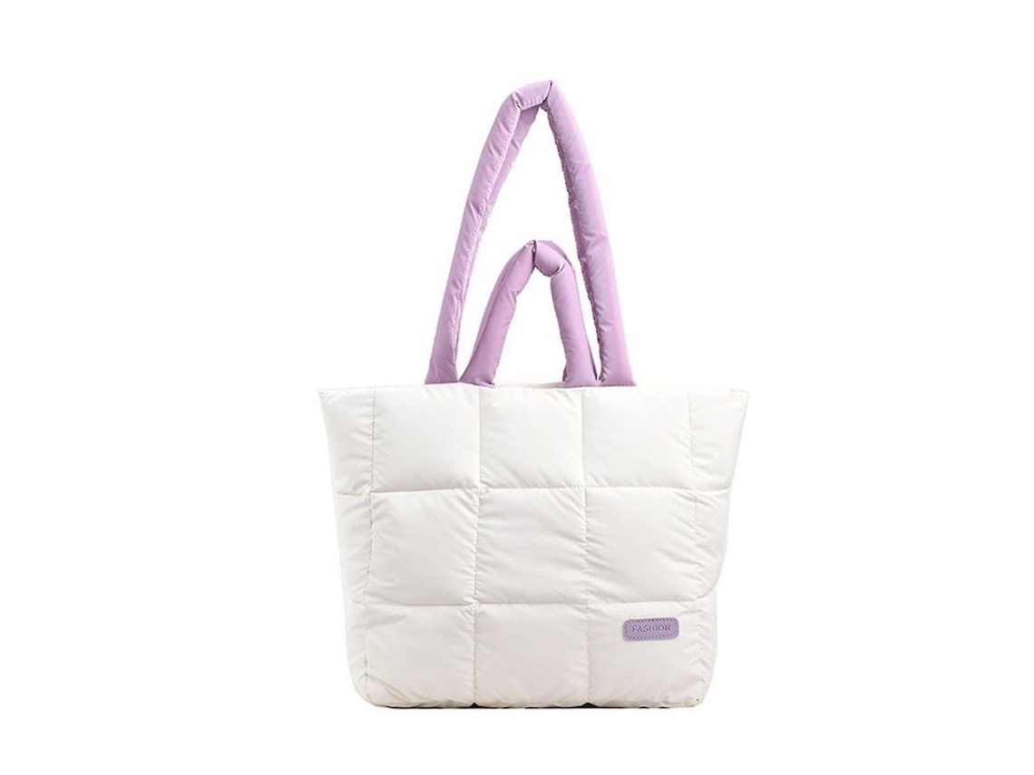 Bolsa Tote Casual De Nylon Com Forro De Algodão Capacidade Grande Para Mulher Bandolera Plegável Blanco-morado