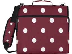 Bolsa Pasta Com Ziper 3 Argolas, Estampa Bolinhas Vinho Tinto, 1, 5 Polegadas 3, 8cm, Alça De Mão E Ombro