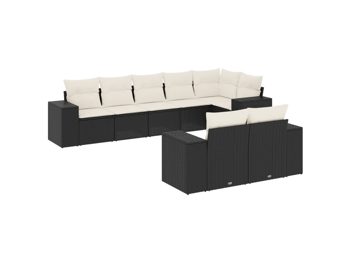 Conjunto de 8 sofás de jardim com almofadões Vime Pe Preto MAISON EXCLUSIVE (8 peças)