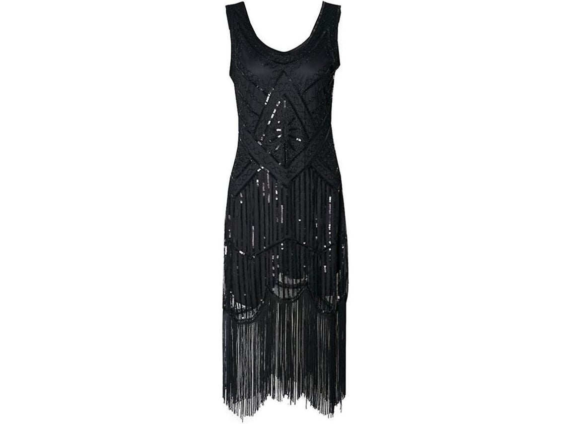 2026 vestido de Festa Anos 20 para Mulher com Frunços Sequenciais e Pérolas Traje Vintage Elegante para Eventos Noturnos Temáticos Gatsby