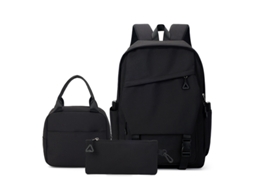 Conjunto De Mochila 3 Peças Preta Minimalista, Mochila Oxford Impermeável Para Estudantes E Notebook