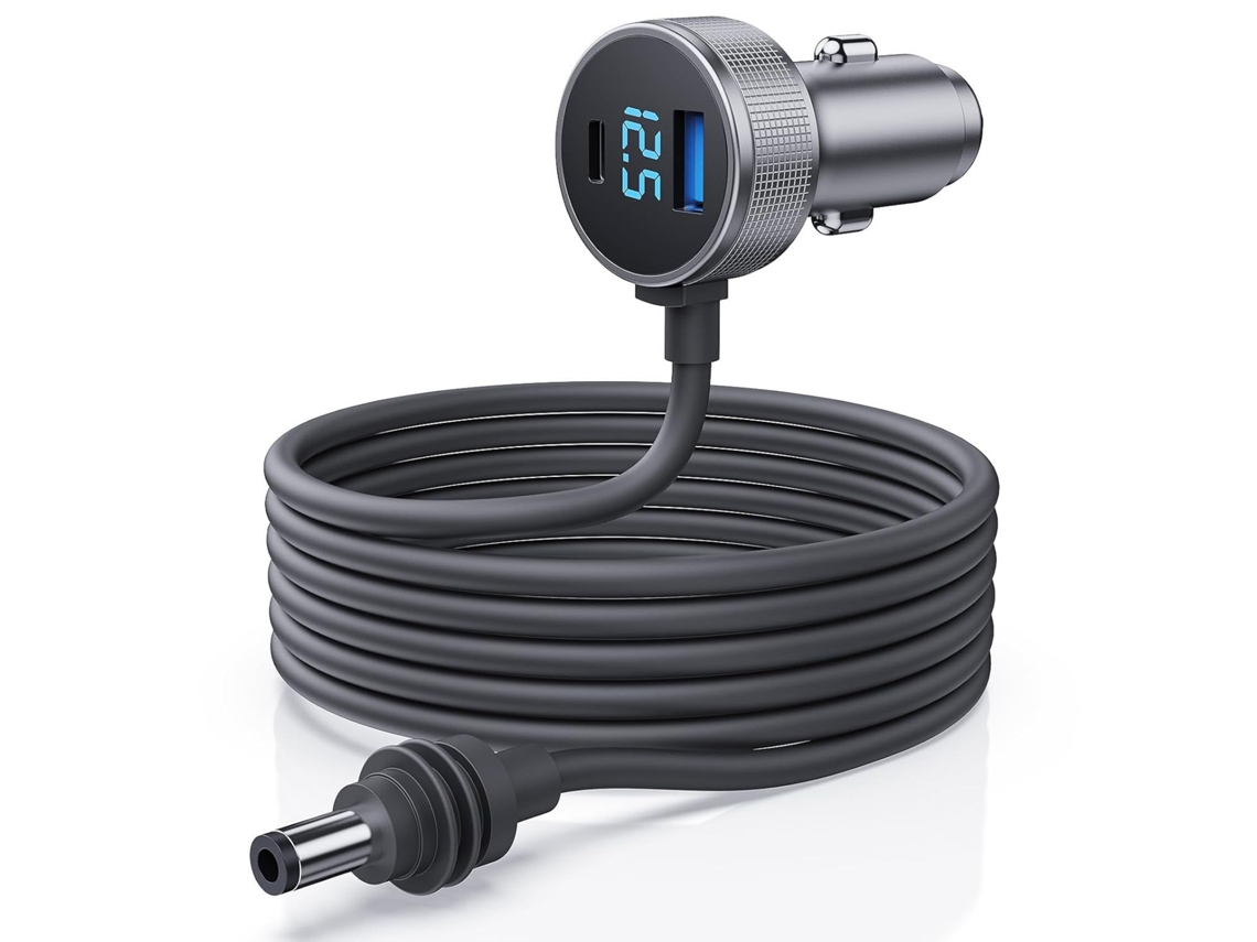 Carregador Veicular Potente Mini Com Visor Digital, Cabo Dc Impermeável Triplo Uso 5 Metros Cabo 16awg