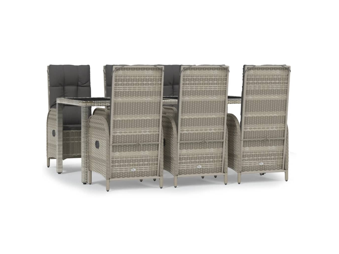 Conjunto de 7 Jantar para Jardim com Almofadões Vime Pe Cinza MAISON EXCLUSIVE