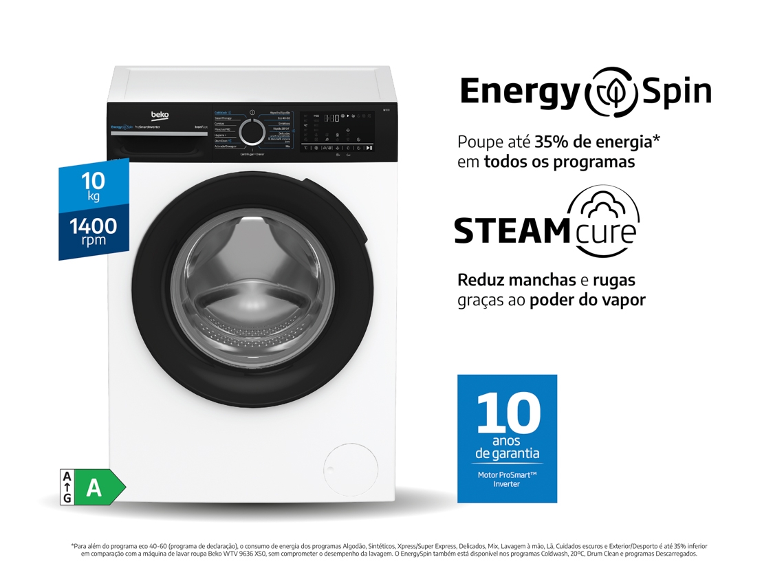 M�quina de Lavar Roupa BEKO EnergySpin BM3WFU41041W (10 kg - 1400 rpm - Branco)