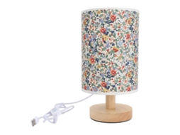 Lâmpada de Mesa de Tecido com Padrão Floral, Madeira, 3 Temperaturas de Cor e Dimmável Contínuo Usb