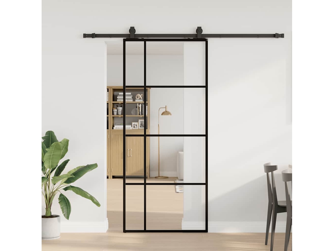 Vidaxl Porta Deslizante C/ Conj. Ferragens 90x205cm Vidro Esg Preto